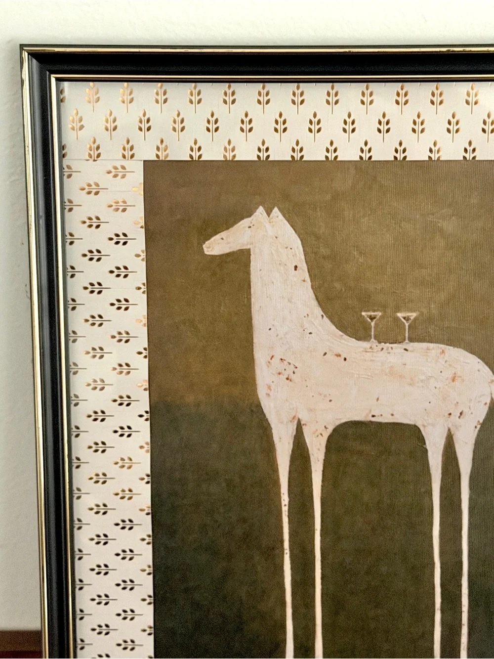 Abstract Horse Martini Canvas Art Print Black Gold Framed Wall Hanging Art